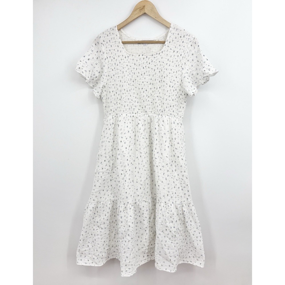 Main Street Exchange Floral Modi Dress Large Modest Smocked Cottage Prairie Boho